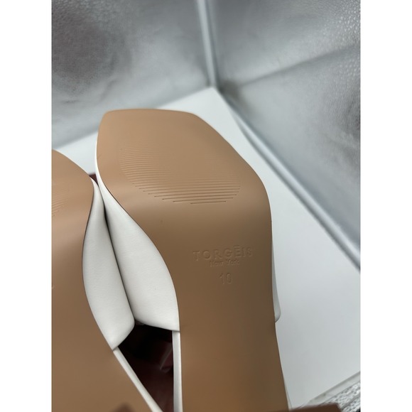 New Torgeis Scarlette‎ Faux Leather Triangle Heel Slip On Sandals White Size 10 - Picture 7 of 7